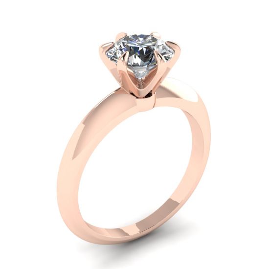 玫瑰金圆形钻石 6 爪订婚戒指,  放大圖像 4