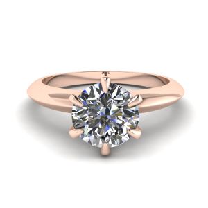 玫瑰金圆形钻石 6 爪订婚戒指