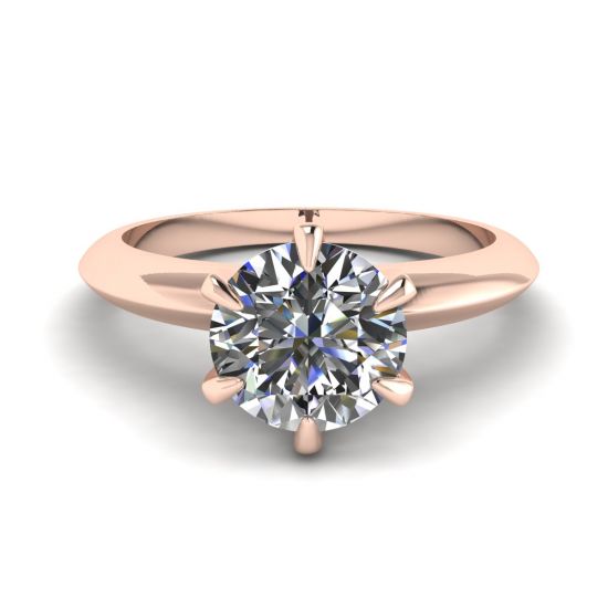 玫瑰金圆形钻石 6 爪订婚戒指, 圖像 1