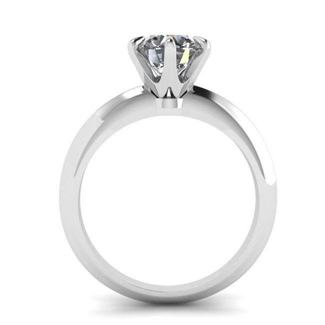 白金圆形钻石 6 爪订婚戒指 - 照片 1