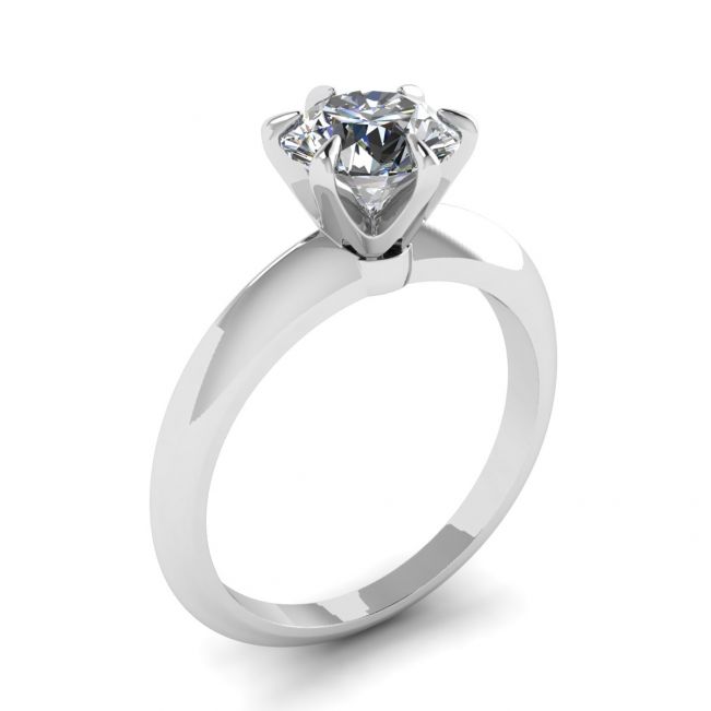白金圆形钻石 6 爪订婚戒指 - 照片 3