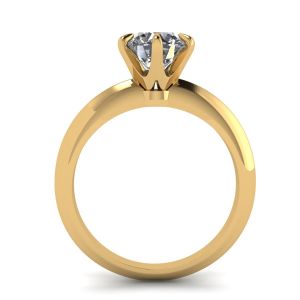 圆形钻石 6 爪黄金订婚戒指 - 照片 1