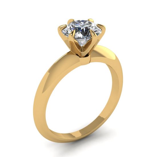 圆形钻石 6 爪黄金订婚戒指,  放大圖像 4
