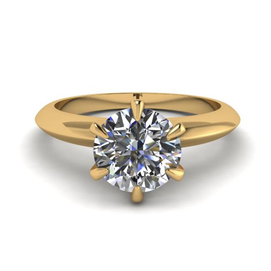 圆形钻石 6 爪黄金订婚戒指, 放大圖像 1