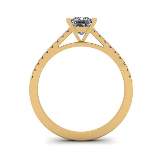 公主方形切割扇形密钉订婚戒指黄金,  放大圖像 2