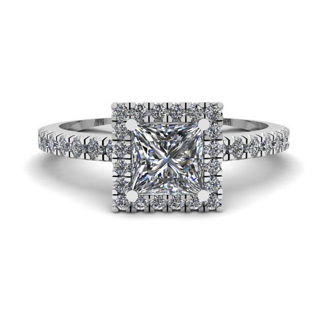 公主方形切割浮动光环钻石订婚戒指