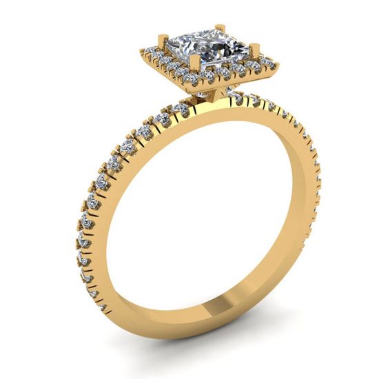 公主方形切割浮动光环钻石订婚戒指黄金,  放大圖像 4