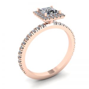公主方形切割浮动光环钻石订婚戒指玫瑰金 - 照片 3