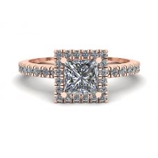 公主方形切割浮动光环钻石订婚戒指玫瑰金