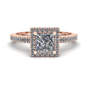 公主方形切割浮动光环钻石订婚戒指玫瑰金