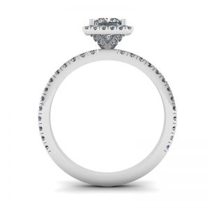 公主方形切割浮动光环钻石订婚戒指 - 照片 1