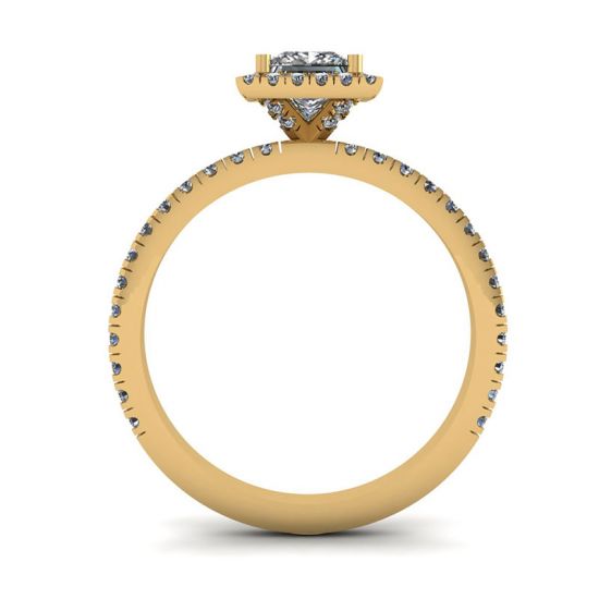 公主方形切割浮动光环钻石订婚戒指黄金, More Image 0
