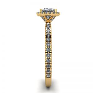 公主方形切割浮动光环钻石订婚戒指黄金 - 照片 2