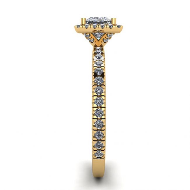 公主方形切割浮动光环钻石订婚戒指黄金 - 照片 2