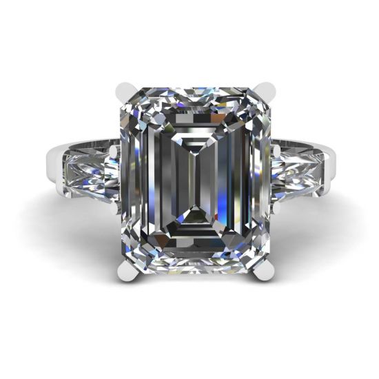 三石祖母绿和长方形钻石订婚戒指, 放大圖像 1