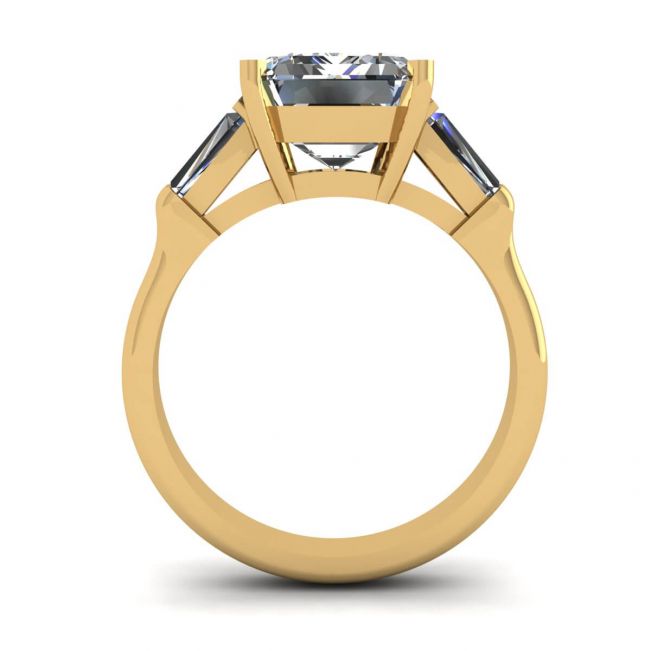 三石祖母绿和长方形钻石订婚戒指黄金 - 照片 1