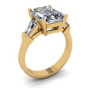 三石祖母绿和长方形钻石订婚戒指黄金 - 照片 3