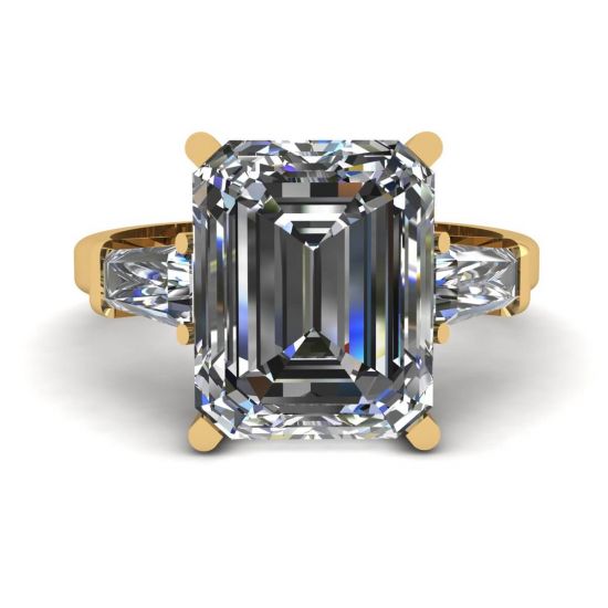 三石祖母绿和长方形钻石订婚戒指黄金, 放大圖像 1