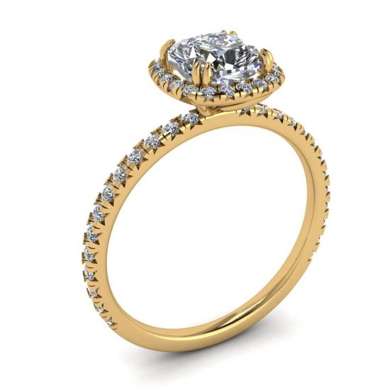 垫形钻石光环订婚戒指黄金,  放大圖像 4