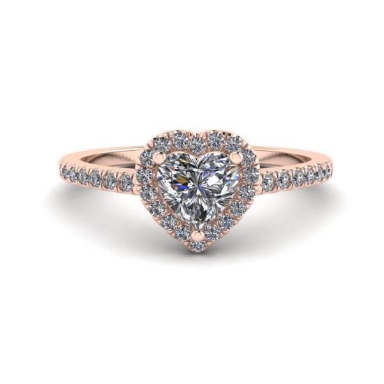 心形钻石光环订婚戒指玫瑰金, 放大圖像 1