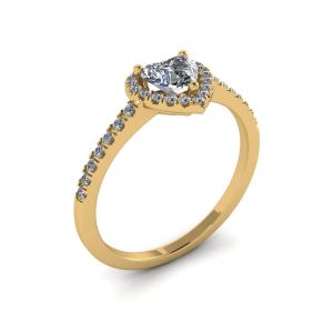 心形钻石光环订婚戒指黄金 - 照片 3