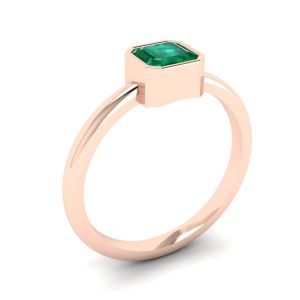 18K 玫瑰金时尚方形祖母绿戒指 - 照片 3