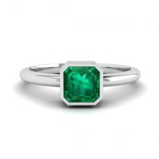 18K 白金时尚方形祖母绿戒指