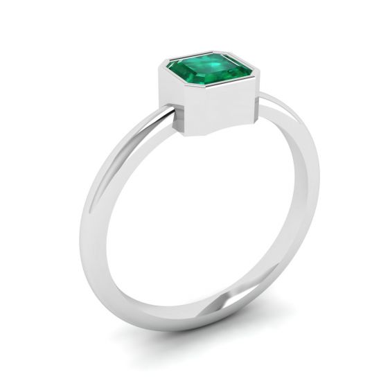 18K 白金时尚方形祖母绿戒指,  放大圖像 4