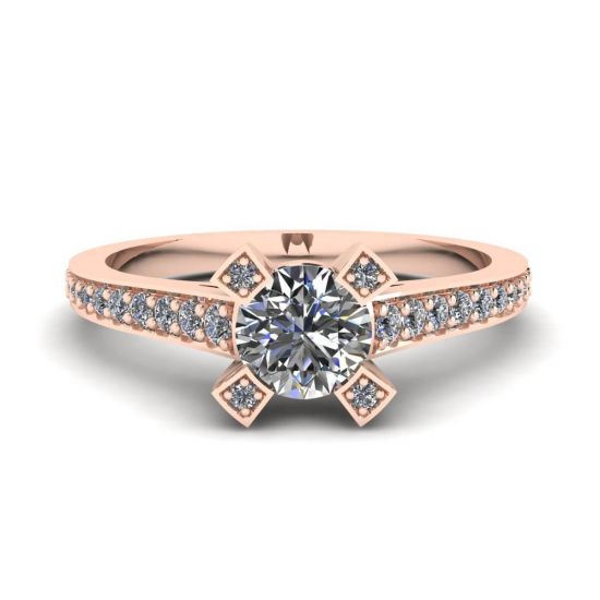 圆形钻石和密钉玫瑰金设计师戒指, 放大圖像 1