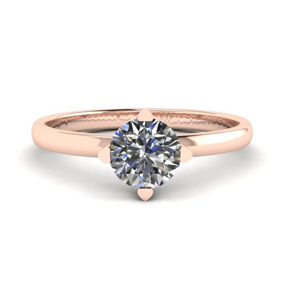 玫瑰金倒爪式圆形钻石戒指, 放大圖像 1