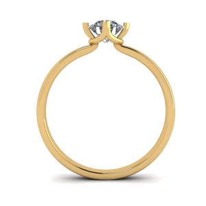 倒爪式圆形黄金钻石戒指 - 照片 1