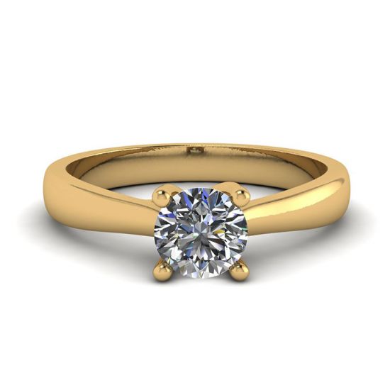 交叉爪镶圆形钻石 18K 黄金戒指, 放大圖像 1
