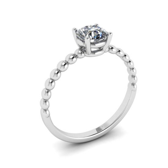 白金串珠戒指上镶嵌圆形钻石单石,  放大圖像 4