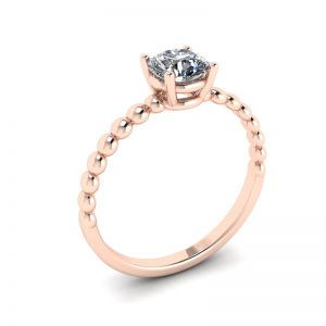 玫瑰金串珠戒指上镶嵌圆形钻石单石 - 照片 3