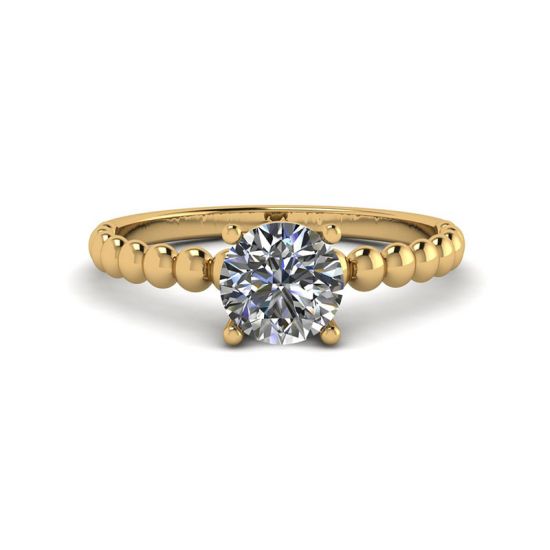 黄金串珠戒指上镶嵌圆形钻石单石, 放大圖像 1