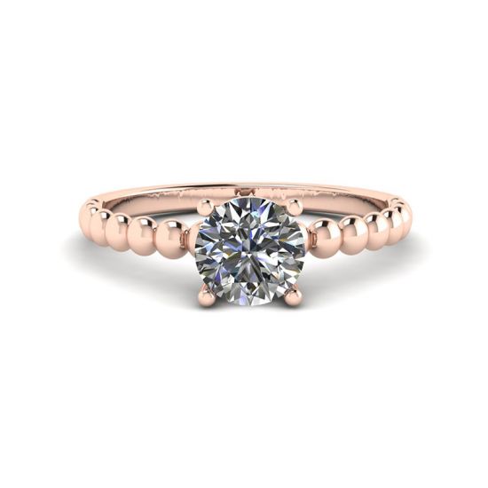 玫瑰金串珠戒指上镶嵌圆形钻石单石, 放大圖像 1