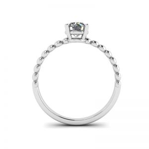 白金串珠戒指上镶嵌圆形钻石单石 - 照片 1