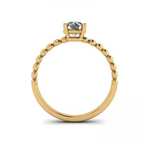 黄金串珠戒指上镶嵌圆形钻石单石 - 照片 1