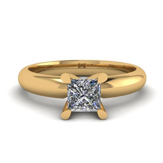 公主方形切割钻石黄金戒指, 放大圖像 1