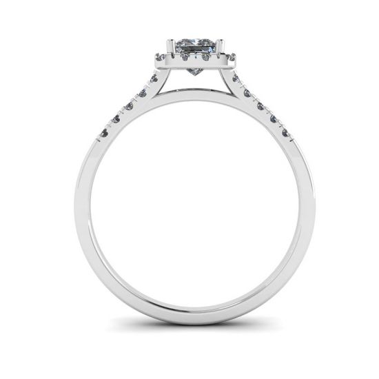 光环公主方形切割钻石戒指,  放大圖像 4