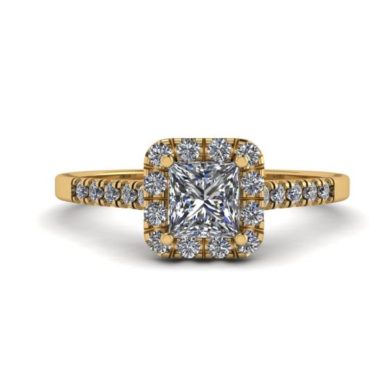 黄金光环公主方形切割钻石戒指, 放大圖像 1