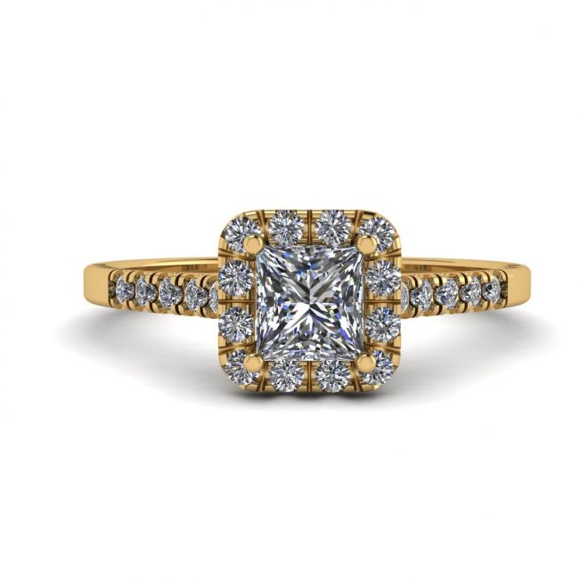 黄金光环公主方形切割钻石戒指