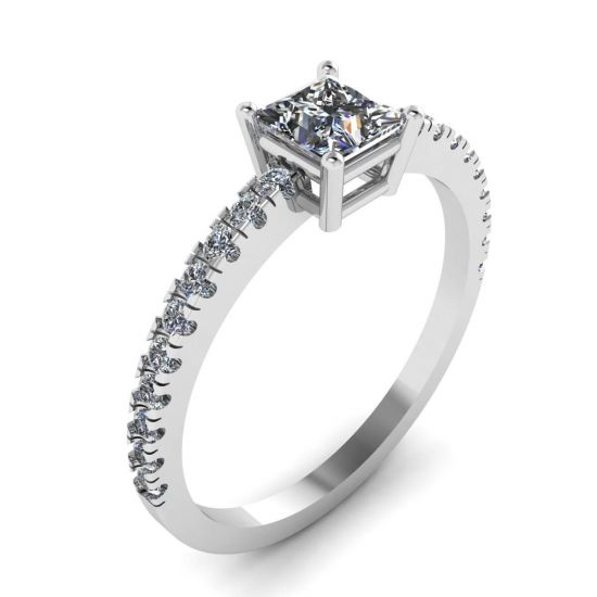 侧铺公主方形切割钻石戒指,  放大圖像 4