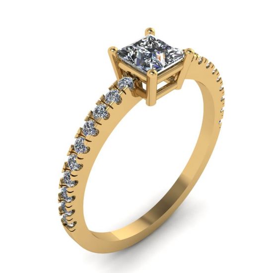 18K 金侧边密镶公主方形切割钻石戒指,  放大圖像 4