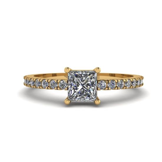 18K 金侧边密镶公主方形切割钻石戒指, 放大圖像 1