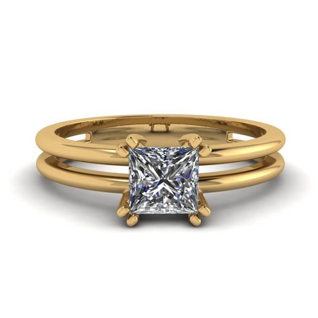 现代公主方形订婚双戒指