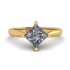 菱形公主方形钻石单石戒指黄金
