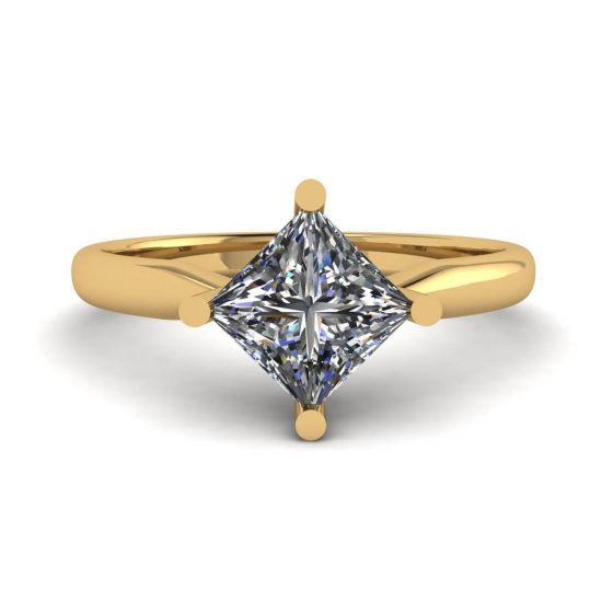 菱形公主方形钻石单石戒指黄金, 放大圖像 1