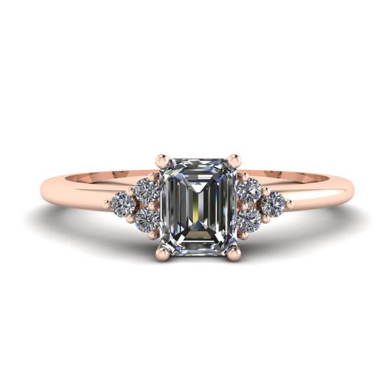 祖母绿切割钻石戒指，镶有侧钻玫瑰金, 放大圖像 1