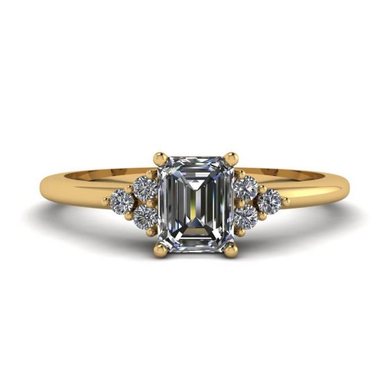 祖母绿切割钻石戒指，镶有侧钻黄金, 放大圖像 1